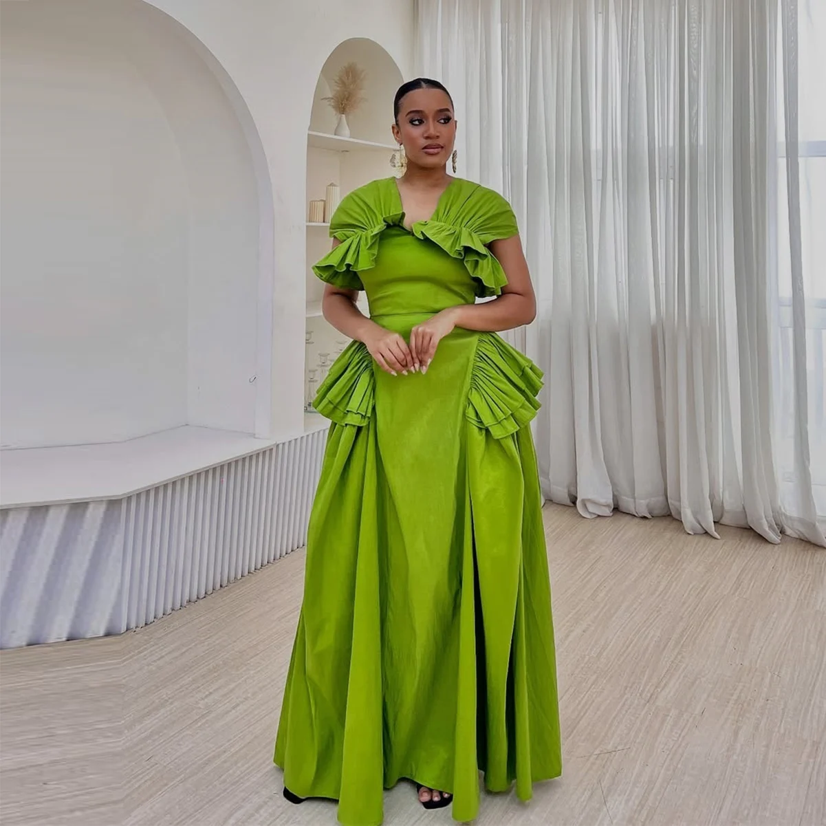 Women'S Formal Wear Plus Size - 2026 Pretty Green Büyük Beden Saten
