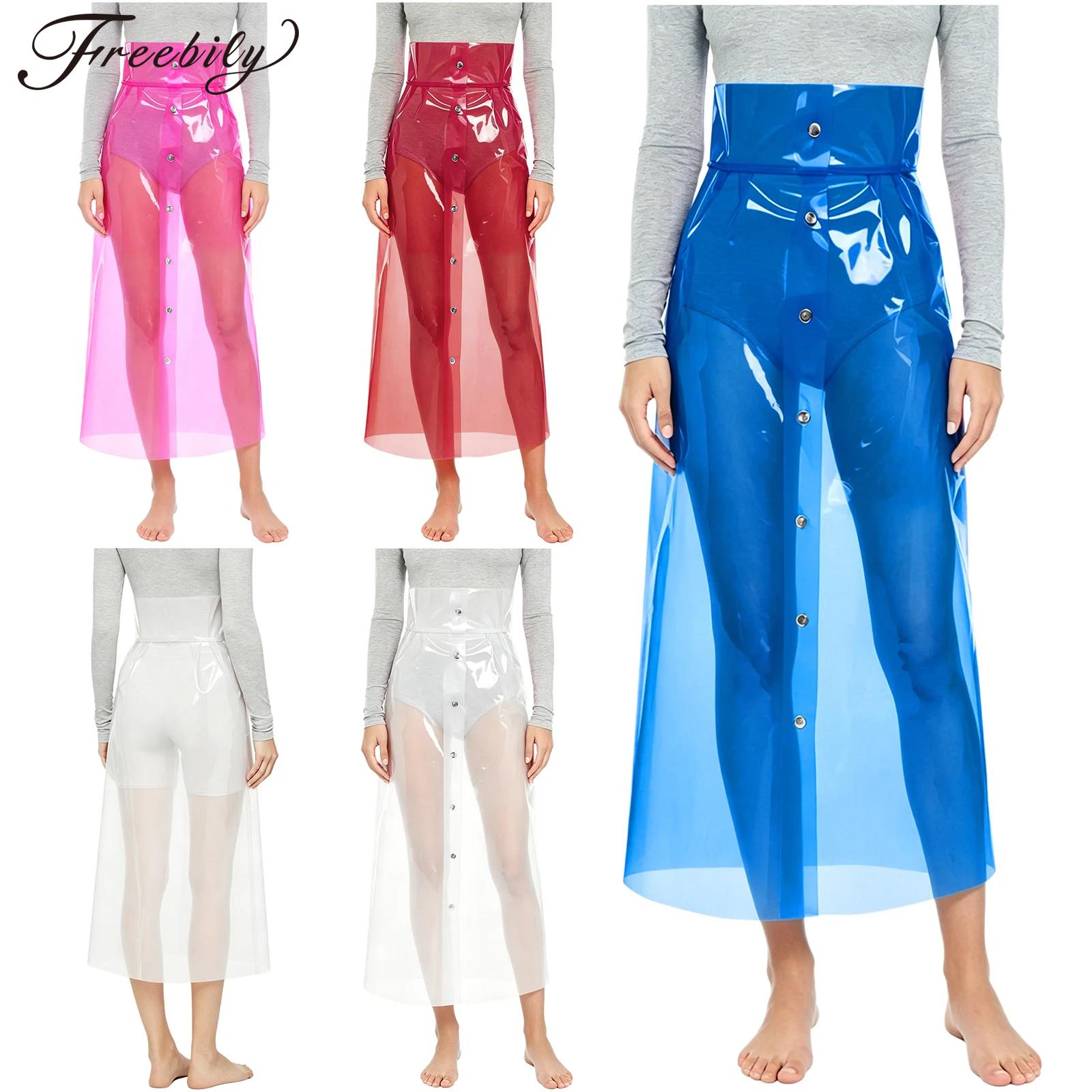 Pencil Skirt Midi - Kadınlar için Şeffaf PVC Etek Yüksek
