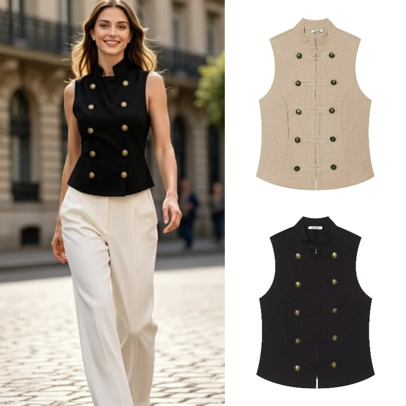 Women Formal Wear Designers - Kadın Slim Fit Kolsuz Düğmeli Gömlek