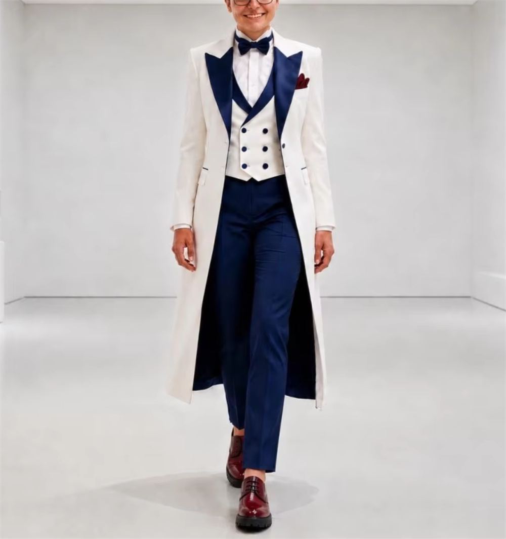 Women Formal Wear Office - Lacivert Beyaz Kadın Ceket Takımları Zarif